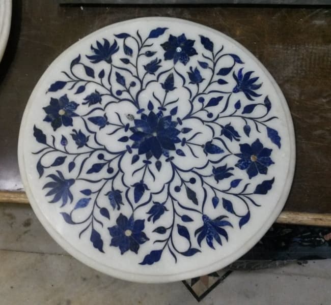 Handmade Marble Inlaid White Marble Table Top Inlaid Work Ar